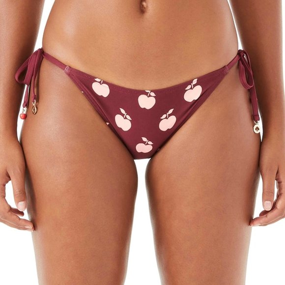 Kate Spade New York Apple-Print String Bikini Bottoms Deep Fig Size Medium - Picture 1 of 9